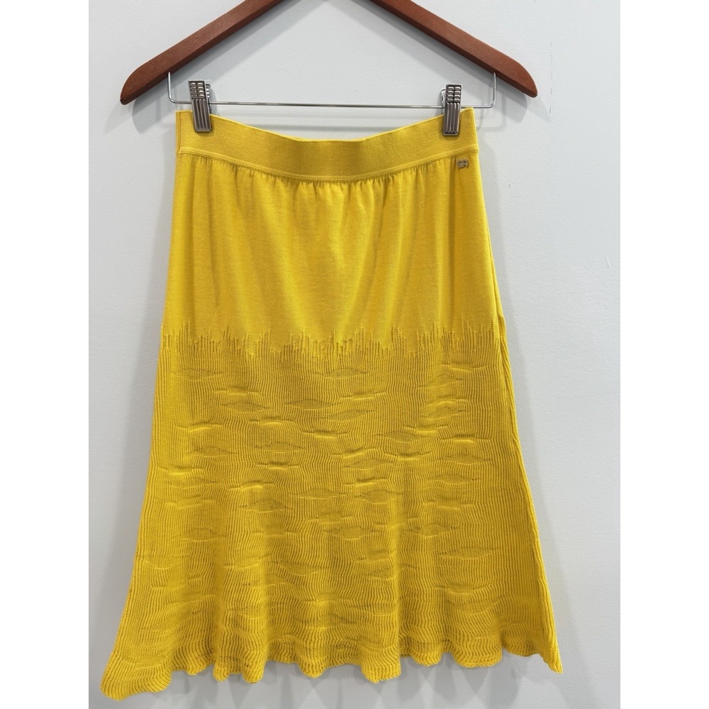 Sonia Rykiel Yellow Knit Skirt Women's 10/12 Stretch Scalloped Hem Textured